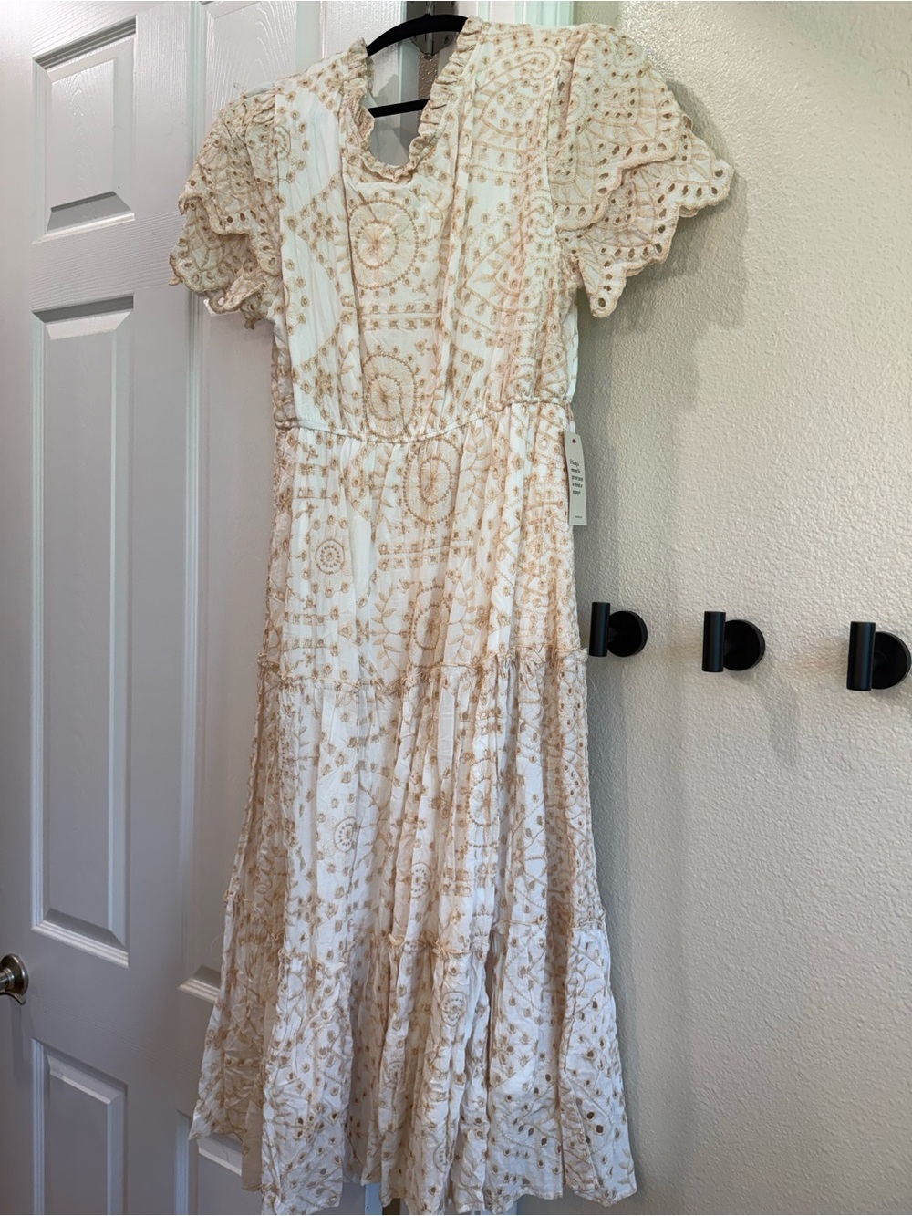 bohme Cream Maxi Dress with Beige Embroidered Detail